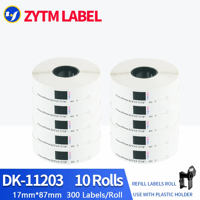 10 рулонов, совместимых с этикетками DK-11203, 17*87 мм, совместимых с принтером этикеток Brother, все поставляются с пластиковым держателем, 300 шт./рулон
10 рулонов, совместимых с этикетками DK-11203, 17*87 мм, совместимых с принтером этикеток Brother, все поставляются с пластиковым держателем, 300 шт./рулон