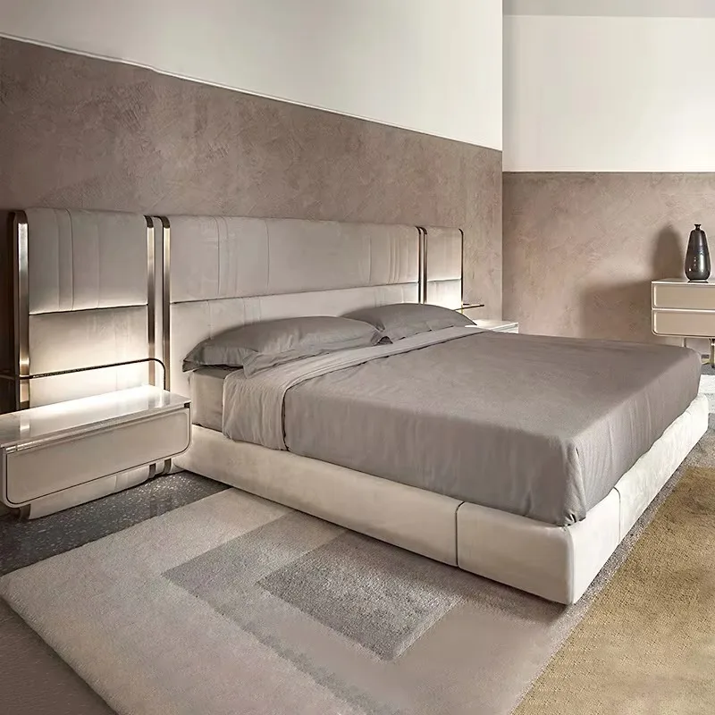 #Modern Design Nordic Italian Style Bedroom Furniture King Size Luxury Villa Genuine Leather Solid Wood Frame Double
#Modern Design Nordic Italian Style Bedroom Furniture King Size Luxury Villa Genuine Leather Solid Wood Frame Double