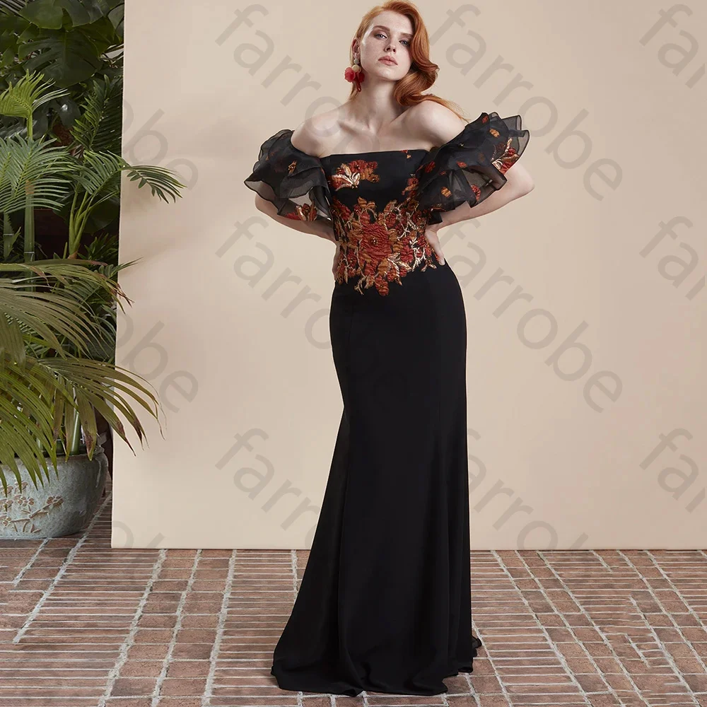 Customized Sexy Black Chiffon Evening Dresses Off Shoulder Appliques Floor Length Column Prom Party Gown Vestidos De Noche
Customized Sexy Black Chiffon Evening Dresses Off Shoulder Appliques Floor Length Column Prom Party Gown Vestidos De Noche
