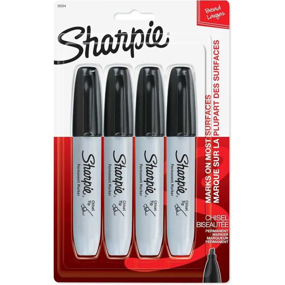 Permanent Markers, Large, Chisel Tip, Black, 4 Count - Marks on Paper, Plastic, Metal, and More
Permanent Markers, Large, Chisel Tip, Black, 4 Count - Marks on Paper, Plastic, Metal, and More