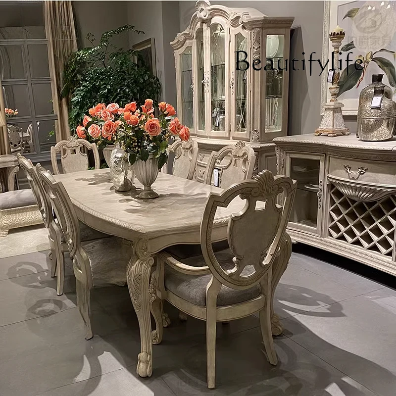 American light luxury solid wood rectangular dining table French rural retro old carving furniture
American light luxury solid wood rectangular dining table French rural retro old carving furniture