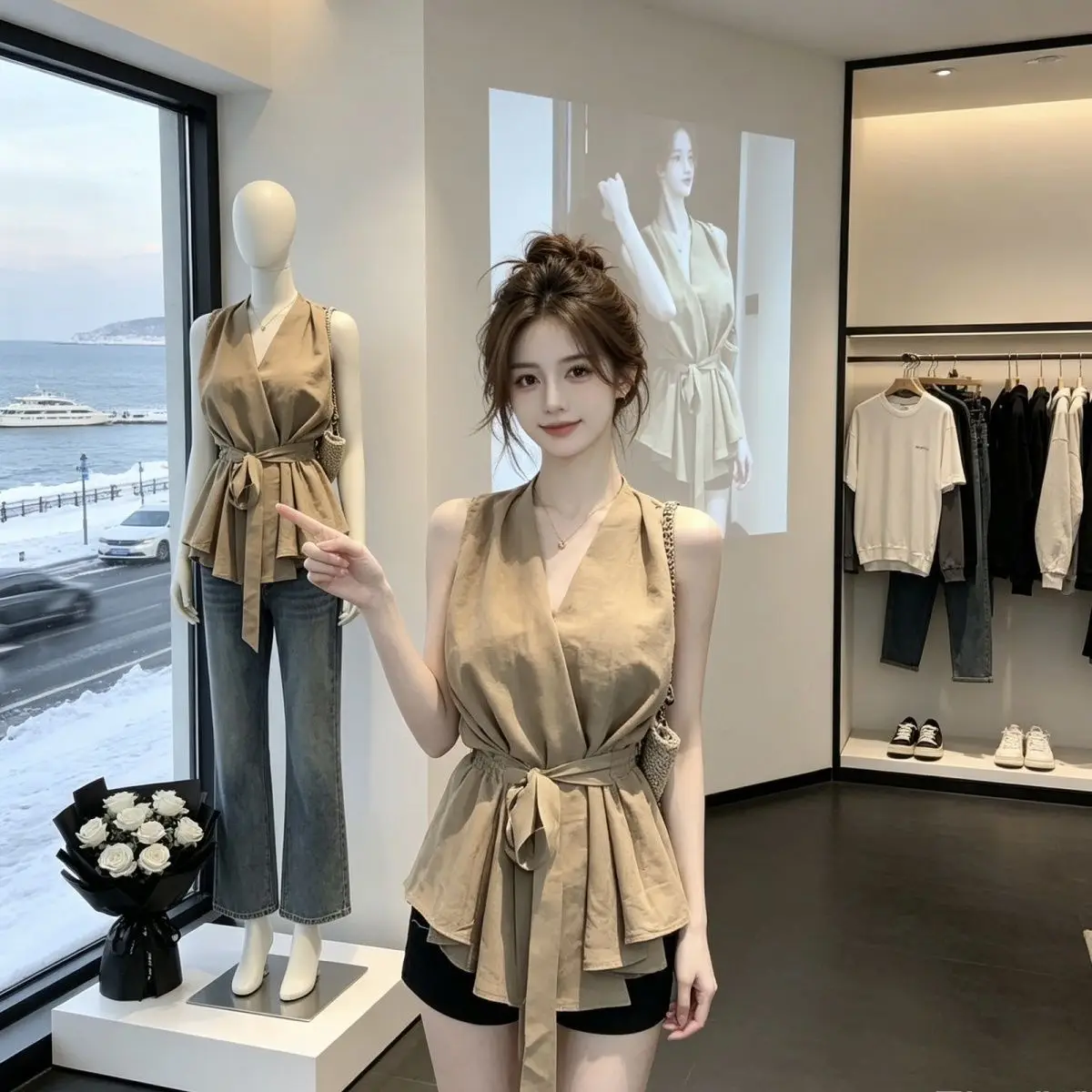 Fashionable Sleeveless Belted Shirt Neck Hanging Style Slimming Effect Summer 2026 New Elegant Ladylike Style Polyester Fiber
Fashionable Sleeveless Belted Shirt Neck Hanging Style Slimming Effect Summer 2026 New Elegant Ladylike Style Polyester Fiber