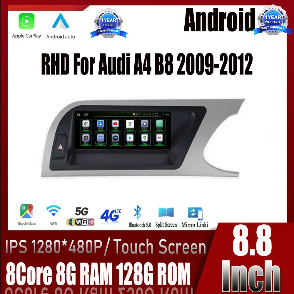 Автомобильная Мультимедийная система на Android 14, 8,8 дюйма, RHD, для Audi A4 B8 2009-2012, автомобильные мониторы, стерео радио, Carplay, сенсорный экран, GPS-навигация
Автомобильная Мультимедийная система на Android 14, 8,8 дюйма, RHD, для Audi A4 B8 2009-2012, автомобильные мониторы, стерео радио, Carplay, сенсорный экран, GPS-навигация