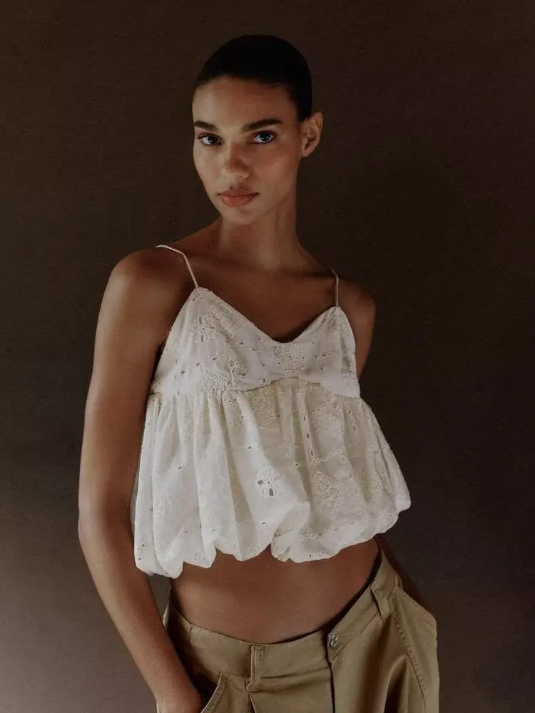 New Summer Women's Fashion Embroidered Hollow out Strap V-Neck Short Top Balloon Sleeveless Ethnic Stage Costume
New Summer Women's Fashion Embroidered Hollow out Strap V-Neck Short Top Balloon Sleeveless Ethnic Stage Costume
