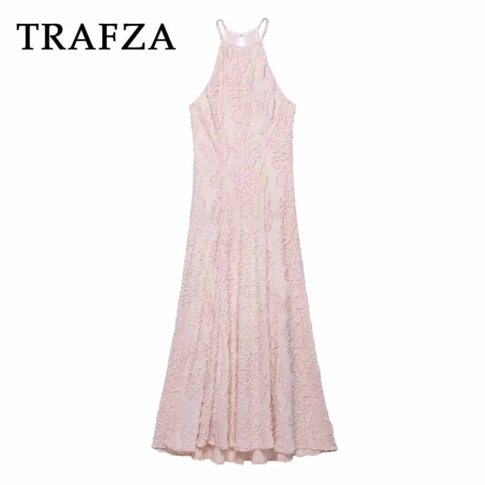 TRAFZA Vintage Pink Vein Woman Dresses Fashion 2025 Neck-mounted Long Draped Dress Chic Elegant Sleeveless Female Vestidos
TRAFZA Vintage Pink Vein Woman Dresses Fashion 2025 Neck-mounted Long Draped Dress Chic Elegant Sleeveless Female Vestidos