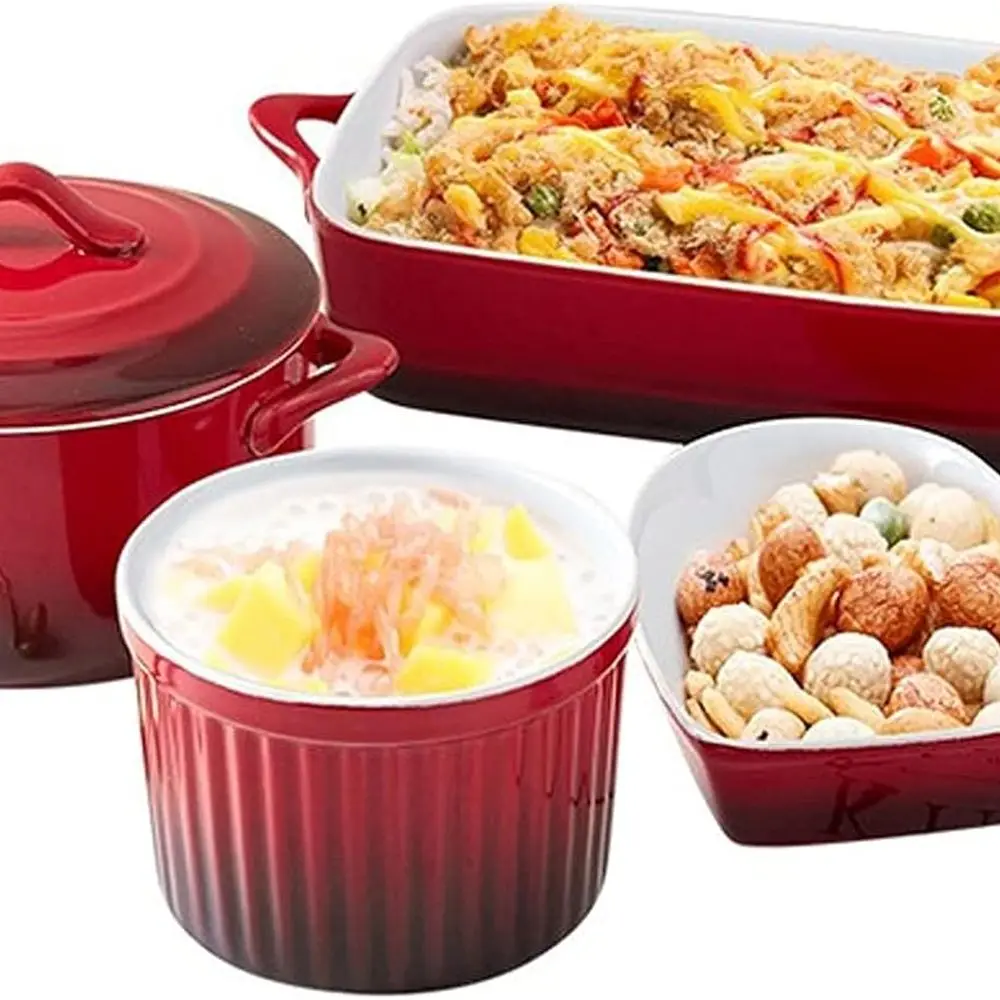 Red Ceramic 4-Piece Bakeware Set: Lasagna, Casserole, and Baking Dishes for Kitchen Oven Use
Red Ceramic 4-Piece Bakeware Set: Lasagna, Casserole, and Baking Dishes for Kitchen Oven Use