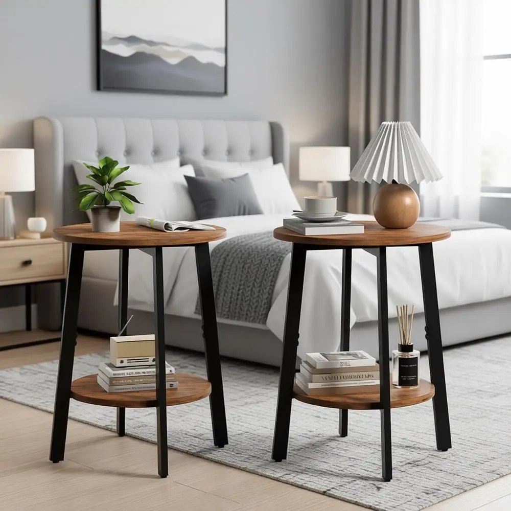 Pair of Small Round End Tables with Storage Shelf, 2-Tier Side Table for Sofa, 2 Accent Tables for Living Room or Bedroom, Rusti
Pair of Small Round End Tables with Storage Shelf, 2-Tier Side Table for Sofa, 2 Accent Tables for Living Room or Bedroom, Rusti