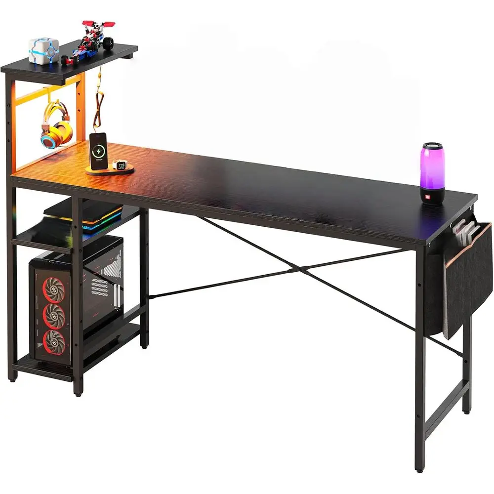 61 Gaming Desk: LED-lit, Reversible Shelves, Adjustable Height, Steel Frame, CARB P2 Board, Black 3D Carbon Fiber
61 Gaming Desk: LED-lit, Reversible Shelves, Adjustable Height, Steel Frame, CARB P2 Board, Black 3D Carbon Fiber