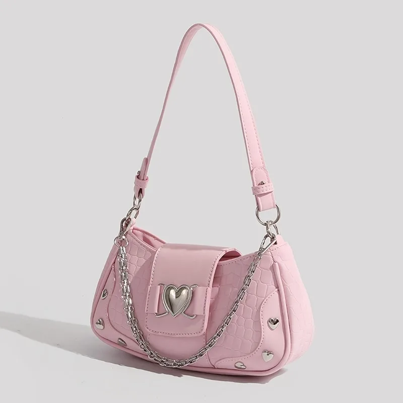 Fashionable Y2K Hot Girl Handbag, Motorcycle Style Solid Color Women's Bag, Commuting Heart Chain Shoulder Armpit Bags
Fashionable Y2K Hot Girl Handbag, Motorcycle Style Solid Color Women's Bag, Commuting Heart Chain Shoulder Armpit Bags