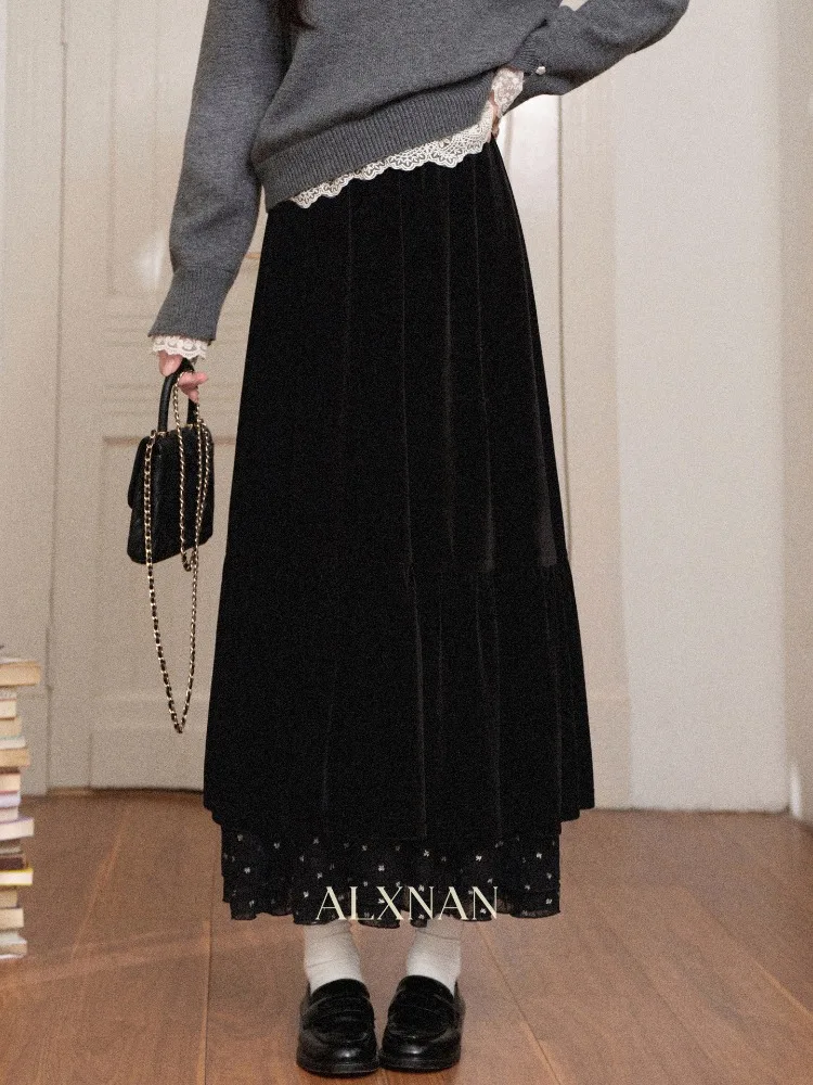 ALXNAN черная бархатная юбка с высокой талией, длинные зимние кружевные мини-юбки, женские модные элегантные юбки свободного покроя 2025, L60921
ALXNAN черная бархатная юбка с высокой талией, длинные зимние кружевные мини-юбки, женские модные элегантные юбки свободного покроя 2025, L60921