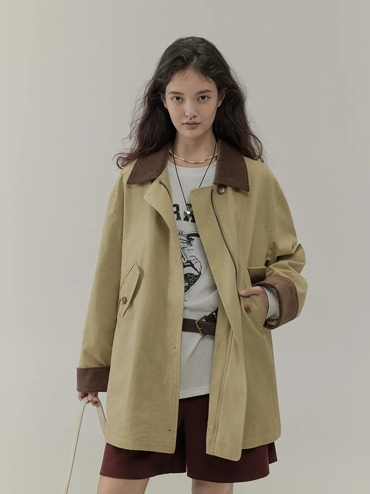 Khaki Contrast Color Cotton Lined Mid-Length Women's Jacket Autumn Winter New Style Casual Versatile Slimming Outerwear
Khaki Contrast Color Cotton Lined Mid-Length Women's Jacket Autumn Winter New Style Casual Versatile Slimming Outerwear