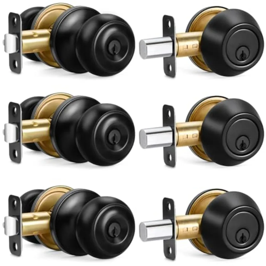3 Sets Entry Door Knob and Single Cylinder Deadbolt Combo Set, Keyed Alike Round Ball Exterior Door Knobs with Lock and Keys fo
3 Sets Entry Door Knob and Single Cylinder Deadbolt Combo Set, Keyed Alike Round Ball Exterior Door Knobs with Lock and Keys fo