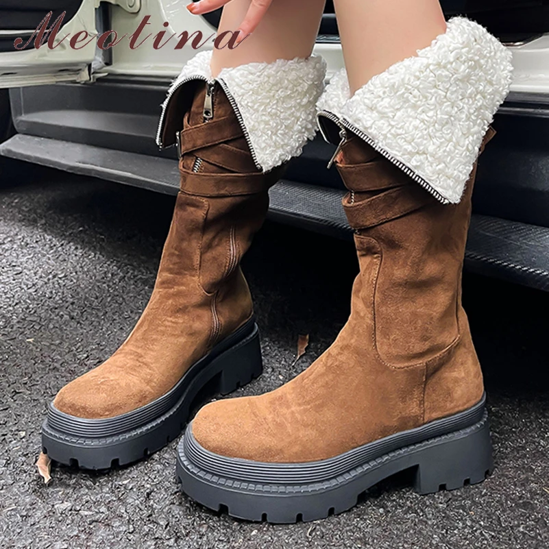Meotina Women Knee High Long Boots Round Toe Platform Thick Mid Heels Wool Buckle Zipper Gogo Boots Lady Fashion Shoes Winter 40
Meotina Women Knee High Long Boots Round Toe Platform Thick Mid Heels Wool Buckle Zipper Gogo Boots Lady Fashion Shoes Winter 40