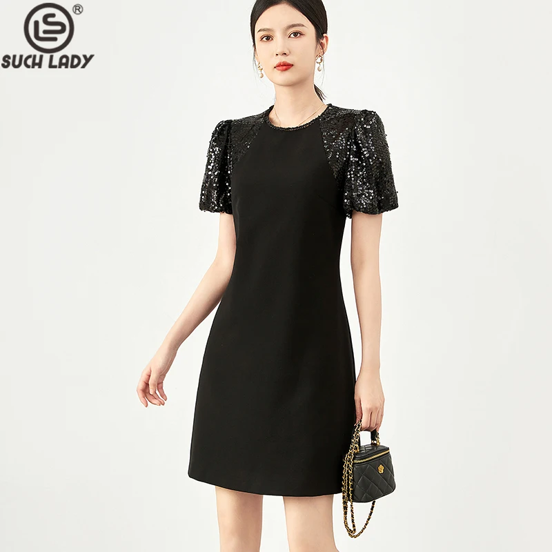 Women's Runway Dresses O Neck Short Sequined Lantern Sleeves Fashion High Street Little Black Vestidos
Women's Runway Dresses O Neck Short Sequined Lantern Sleeves Fashion High Street Little Black Vestidos