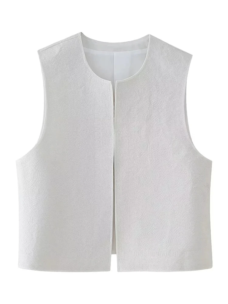 2024 Summer New Style Ladies Fashion Embroidery Print White Open Stitch Outwear Women Casual O-Neck Sleeveless Short Vest Jacket
2024 Summer New Style Ladies Fashion Embroidery Print White Open Stitch Outwear Women Casual O-Neck Sleeveless Short Vest Jacket