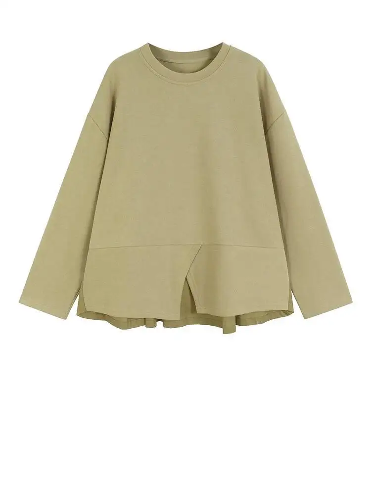 Women Khaki Back Pleated Spliced Big Size T-shirt New Round Neck Long Sleeve Fashion Tide Spring Autumn
Women Khaki Back Pleated Spliced Big Size T-shirt New Round Neck Long Sleeve Fashion Tide Spring Autumn