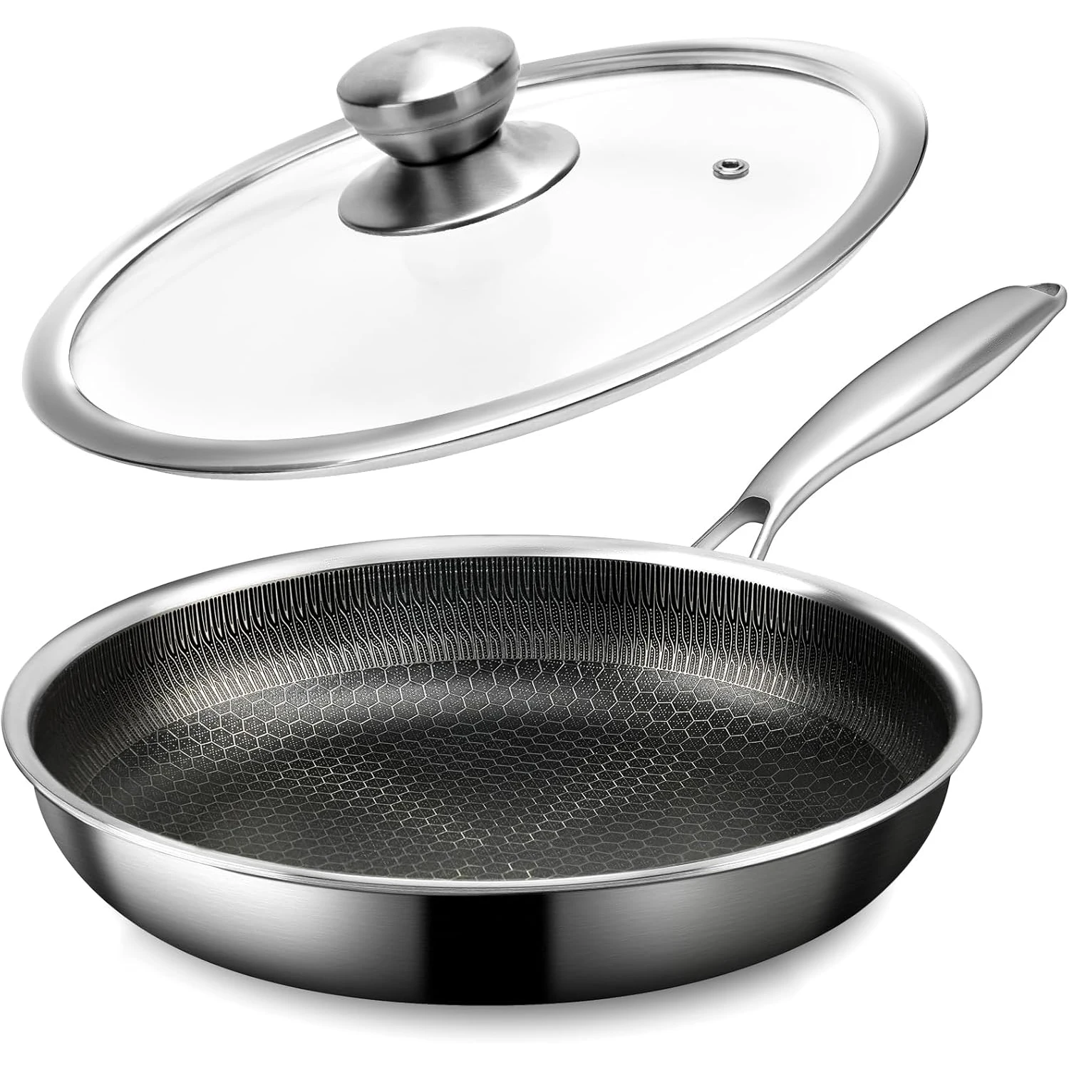 Stainless Steel Frying Pan with Lid, 11 Inch Honeycomb Non Stick Frying Pan, Skillet Egg Omelete Pans, Compatible All Cooktops
Stainless Steel Frying Pan with Lid, 11 Inch Honeycomb Non Stick Frying Pan, Skillet Egg Omelete Pans, Compatible All Cooktops
