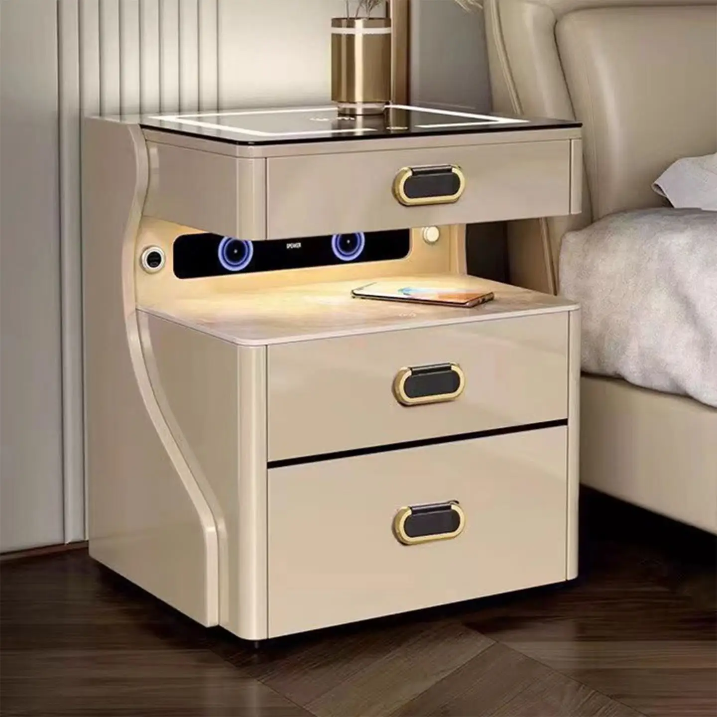 ✗x Style Modern Bluetooth Speaker Wireless Charging USB Bedside Table Modern Home Intelligent Invisible Storage Cabinet&
✗x Style Modern Bluetooth Speaker Wireless Charging USB Bedside Table Modern Home Intelligent Invisible Storage Cabinet&