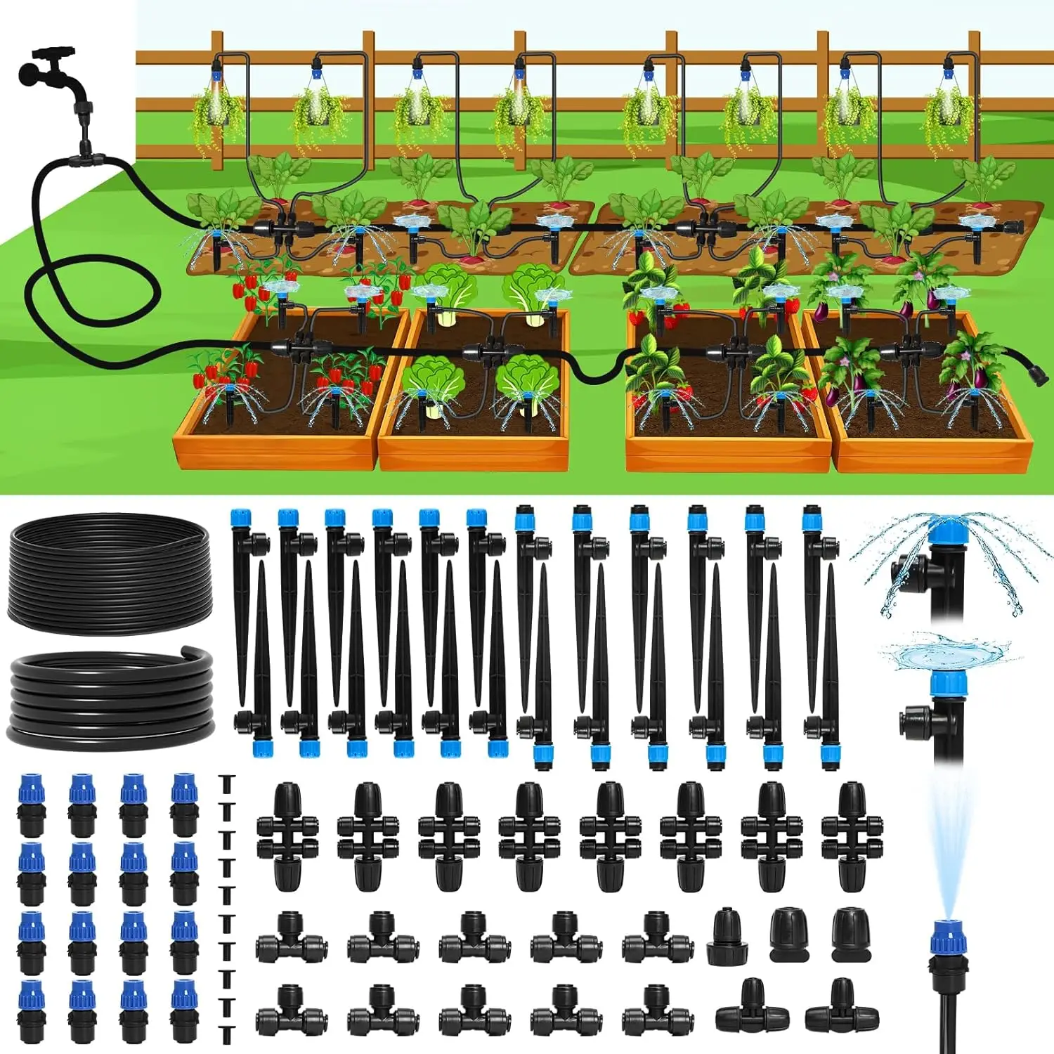 247ft Drip Irrigation System, Automatic Garden Watering Kit with 50ft 5/16" & 1/4" Tubing, Quick-Connect Fittings, Adjustable
247ft Drip Irrigation System, Automatic Garden Watering Kit with 50ft 5/16" & 1/4" Tubing, Quick-Connect Fittings, Adjustable