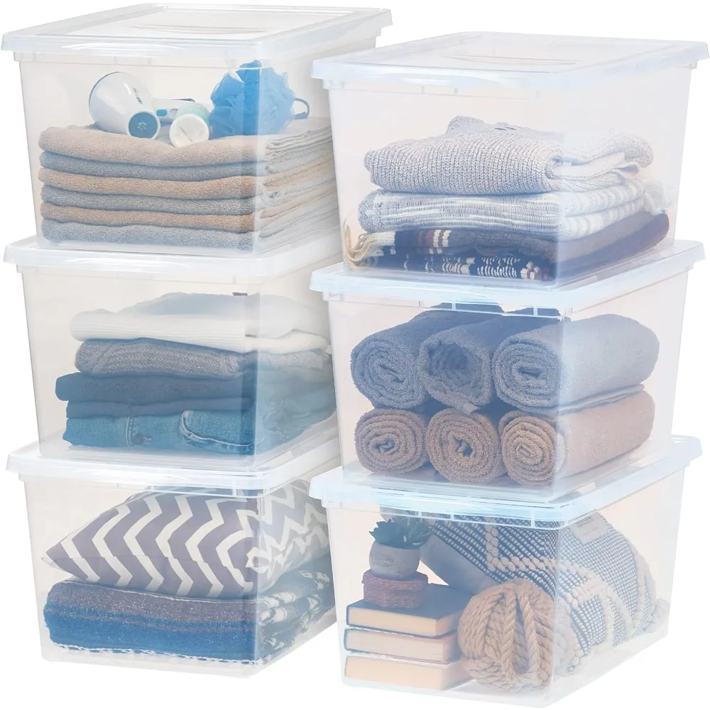 USA 58 Qt Clear Storage Box, BPA-Free Plastic Stackable Bin with Lid, Containers to Organize Closet Shelves, Clothes, Blankets
USA 58 Qt Clear Storage Box, BPA-Free Plastic Stackable Bin with Lid, Containers to Organize Closet Shelves, Clothes, Blankets