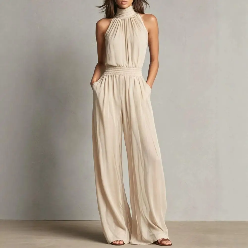 Women's Summer Jumpsuit, Everyday Wear Sleeveless Chiffon Wide Leg Rompers, Smocked Waist Backless One Piece Outfits
Women's Summer Jumpsuit, Everyday Wear Sleeveless Chiffon Wide Leg Rompers, Smocked Waist Backless One Piece Outfits