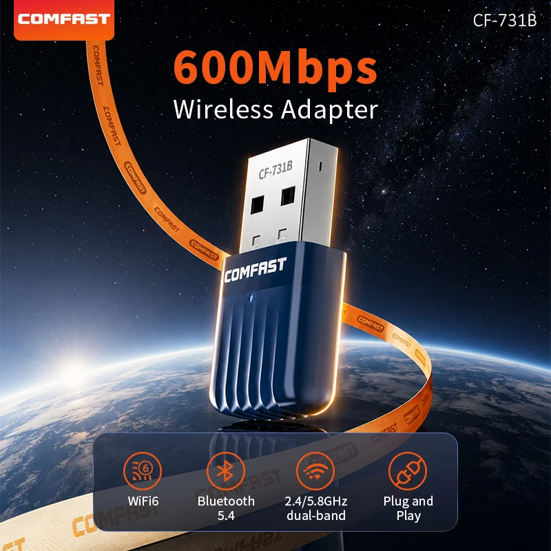 COMFAST WiFi6 600Mbps Wireless WIFI Adapter Bluetooth5.4 Built-in 2dBi Antenna Network Card USB2.0 2.4GHz+5.8GHz Window7/10/11
COMFAST WiFi6 600Mbps Wireless WIFI Adapter Bluetooth5.4 Built-in 2dBi Antenna Network Card USB2.0 2.4GHz+5.8GHz Window7/10/11
