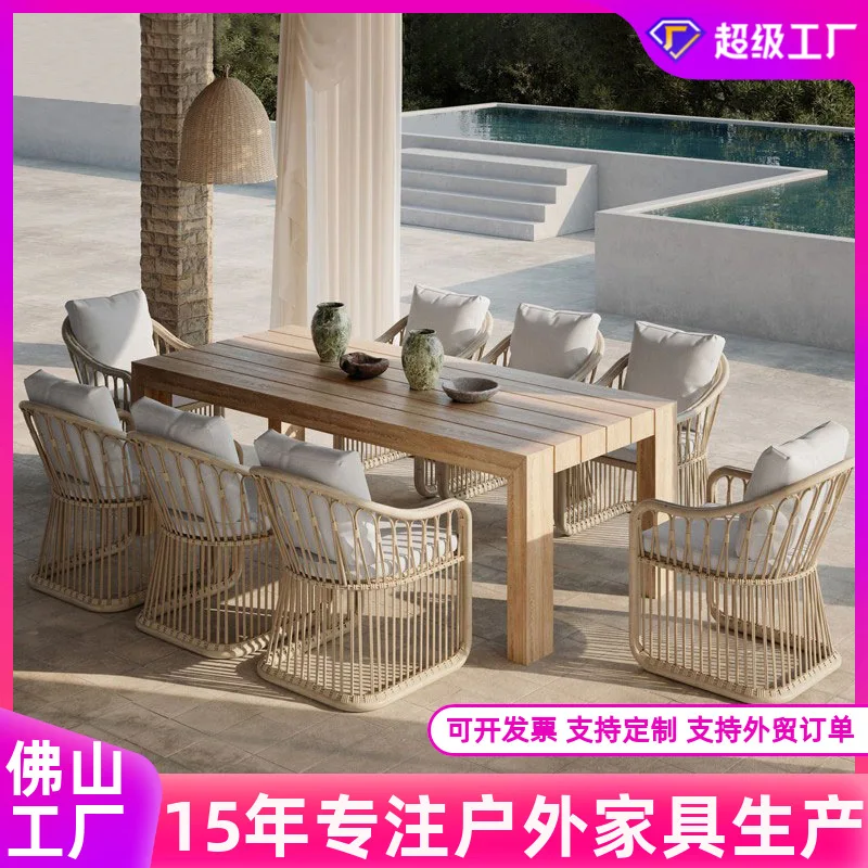 Customizable outdoor solid wood table and chair combination villa courtyard garden 
Customizable outdoor solid wood table and chair combination villa courtyard garden