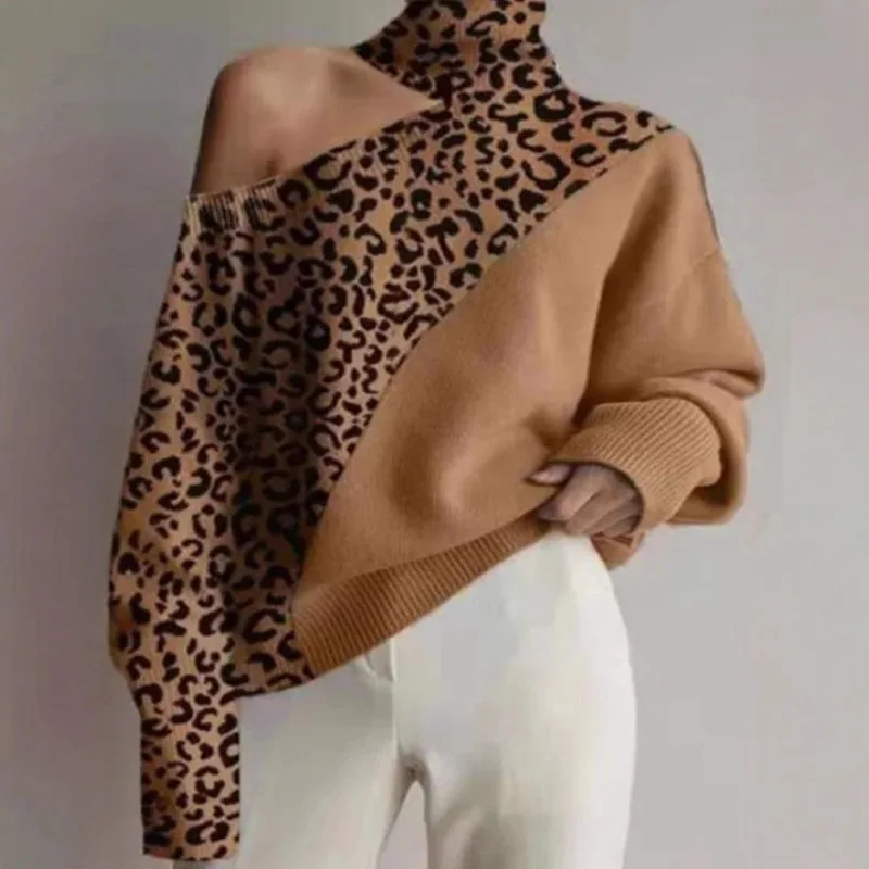 European and American Plus Size Autumn and Winter New High Neck Off Shoulder Irregular Women's Leopard Print Long Sleeved Top
European and American Plus Size Autumn and Winter New High Neck Off Shoulder Irregular Women's Leopard Print Long Sleeved Top