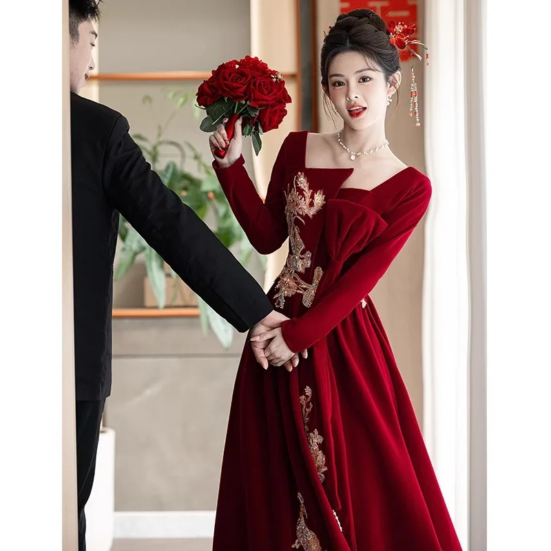Red Wedding Dr Long Sve Faionable Chinese Sle New Bride Autumn Winter High Waist Dr for Engagement Par Banquet
Red Wedding Dr Long Sve Faionable Chinese Sle New Bride Autumn Winter High Waist Dr for Engagement Par Banquet