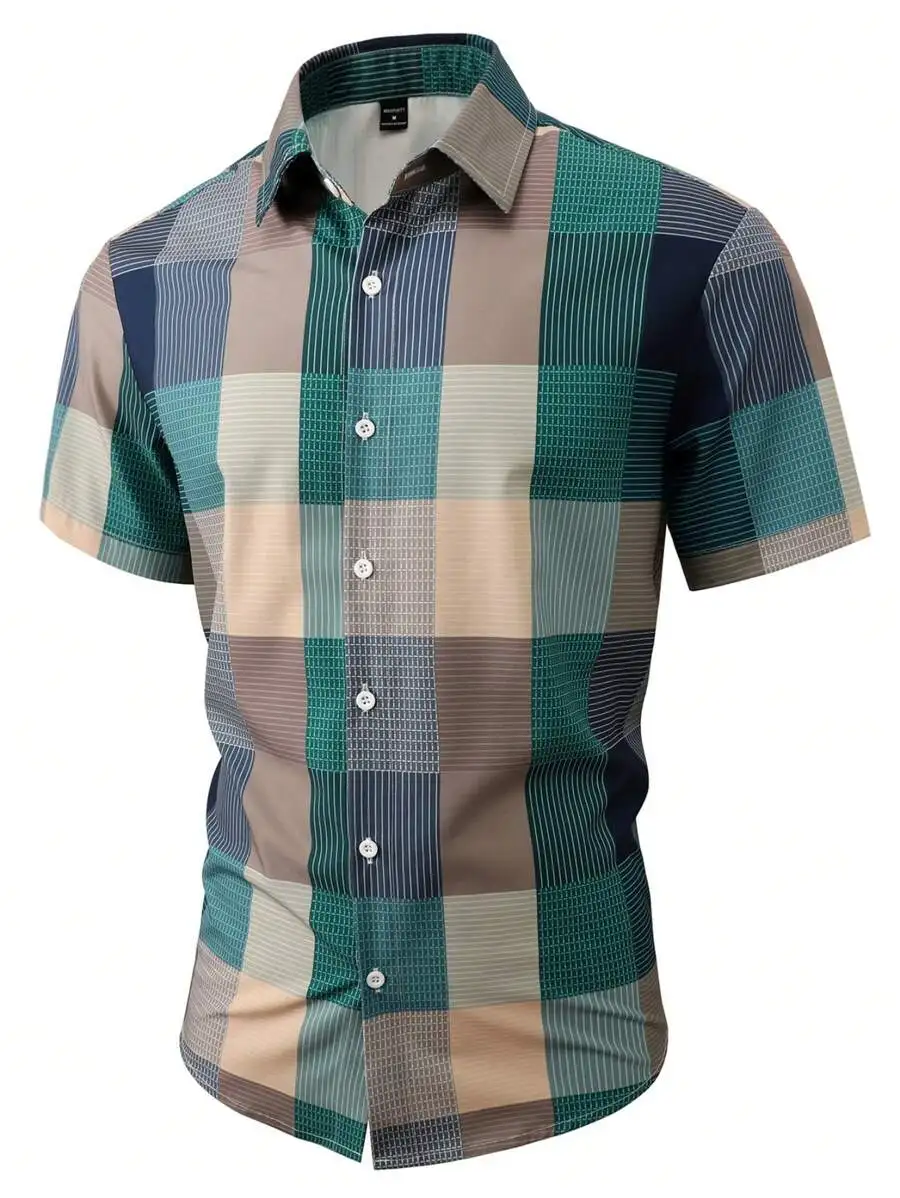 Men's Casual Short Sleeve Plaid Shirt in Teal, Beige and Navy - Summer Wear
Men's Casual Short Sleeve Plaid Shirt in Teal, Beige and Navy - Summer Wear