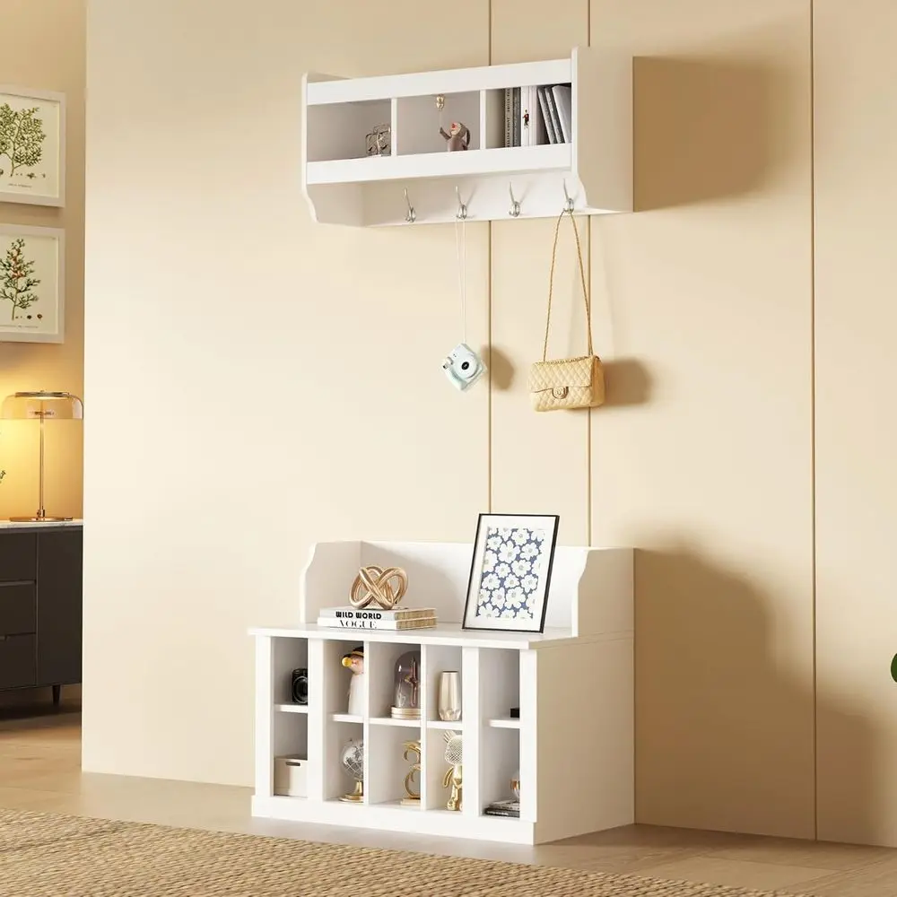 Entryway Shoe Storage Bench with 4 Hooks and Shelves, Coat Rack Included
Entryway Shoe Storage Bench with 4 Hooks and Shelves, Coat Rack Included