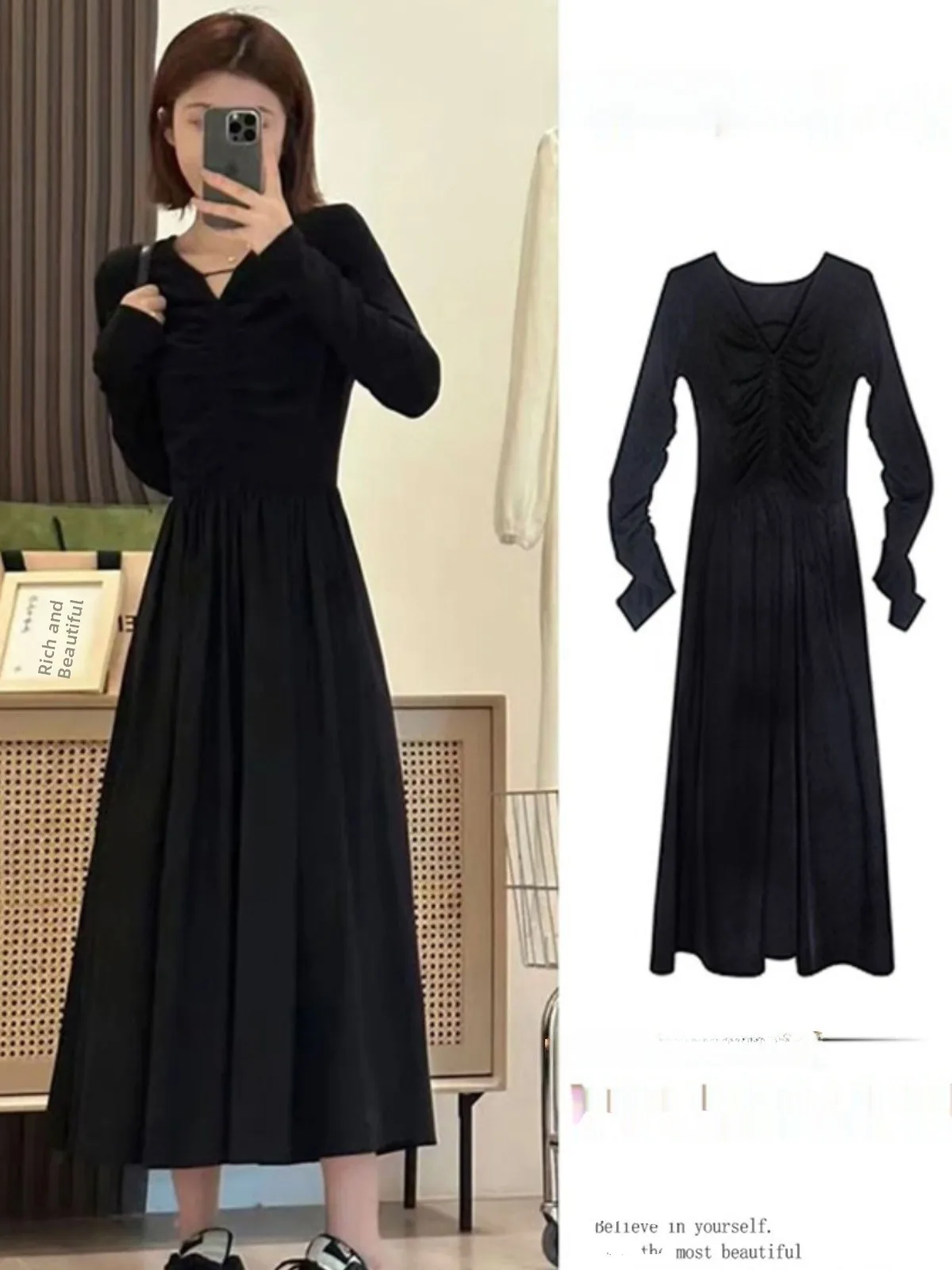 Hebe Style Women's Knee-Length Dress Autumn Winter Unique Waist-Cinching Over-Bust Coat Compatible Sweet Temperament
Hebe Style Women's Knee-Length Dress Autumn Winter Unique Waist-Cinching Over-Bust Coat Compatible Sweet Temperament