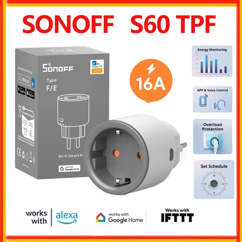 SONOFF S60 TPF EU Wifi Smart Plug 16A Current Smart Socket With Energy Monitoring Remote Control Timer Voice Control Smart Scene
SONOFF S60 TPF EU Wifi Smart Plug 16A Current Smart Socket With Energy Monitoring Remote Control Timer Voice Control Smart Scene