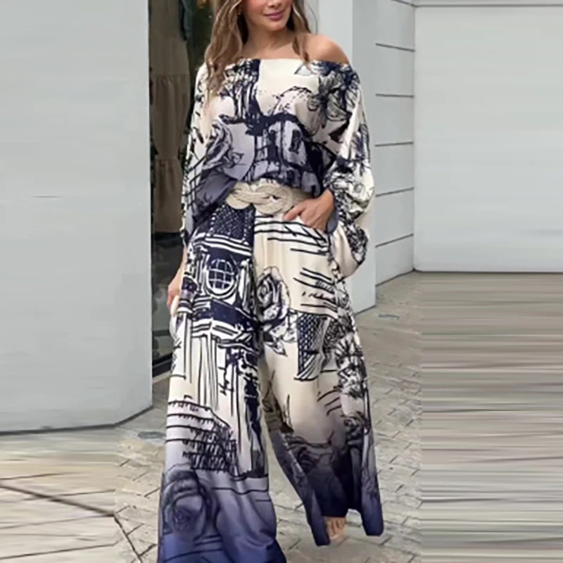 Fashion O-neck Pullover Tops & Long Pant Set Women Casual Lantern Sleeve Loose 2Pc Outfits Elegant Pattern Printed Office Suits
Fashion O-neck Pullover Tops & Long Pant Set Women Casual Lantern Sleeve Loose 2Pc Outfits Elegant Pattern Printed Office Suits