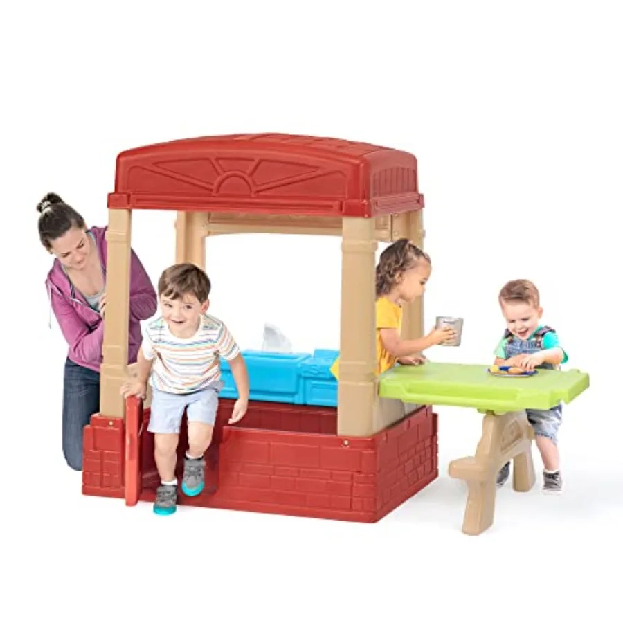 Cottage-style picnic playhouse for indoor or outdoor use, made of durable plastic, light blue color, features kitchenette and p
Cottage-style picnic playhouse for indoor or outdoor use, made of durable plastic, light blue color, features kitchenette and p