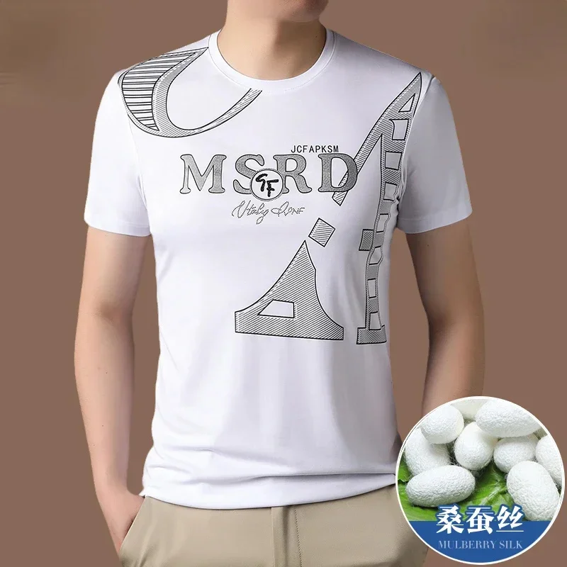 High Quality 100% Mulberry Silk T Shirt for Men Short Sleeve -shirt Round Neck Ice hin Summer Fashion Camisas
High Quality 100% Mulberry Silk T Shirt for Men Short Sleeve -shirt Round Neck Ice hin Summer Fashion Camisas