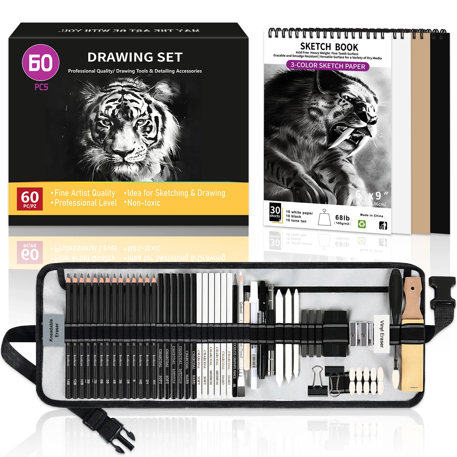 Premium 60PCS Pro Drawing Kit, Complete Sketching Set Featuring Charcoal Sticks, Sketch Pencils & Essential Art Tools, Ideal for Shading, Portrait Drawing & Art Projects
Premium 60PCS Pro Drawing Kit, Complete Sketching Set Featuring Charcoal Sticks, Sketch Pencils & Essential Art Tools, Ideal for Shading, Portrait Drawing & Art Projects