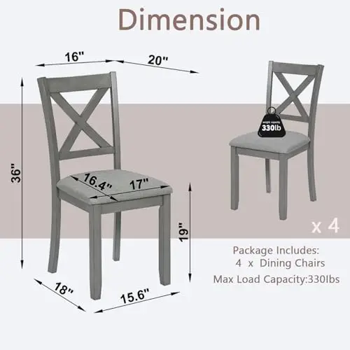 Four Gray Wooden Dining Chairs With X-Back Design, Linen Upholstered Padded Seat, 330 Lb Capacity, Easy Assembly
Four Gray Wooden Dining Chairs With X-Back Design, Linen Upholstered Padded Seat, 330 Lb Capacity, Easy Assembly