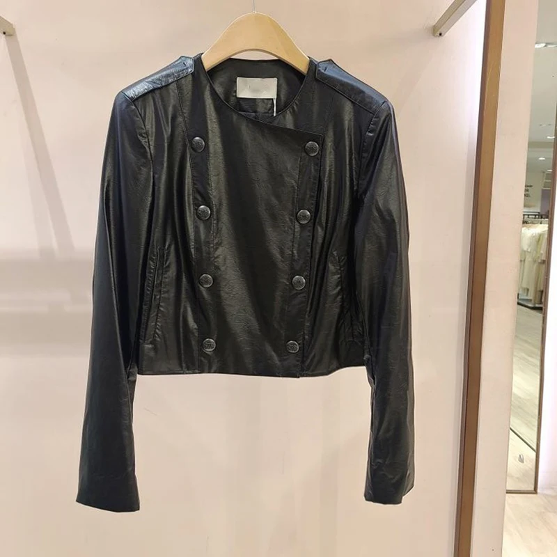 Eco-Friendly Soft PU Leather Jaet ort Coat Women's Double Breasted Faionable Autumn Outerwear MICOAT Pure Original
Eco-Friendly Soft PU Leather Jaet ort Coat Women's Double Breasted Faionable Autumn Outerwear MICOAT Pure Original