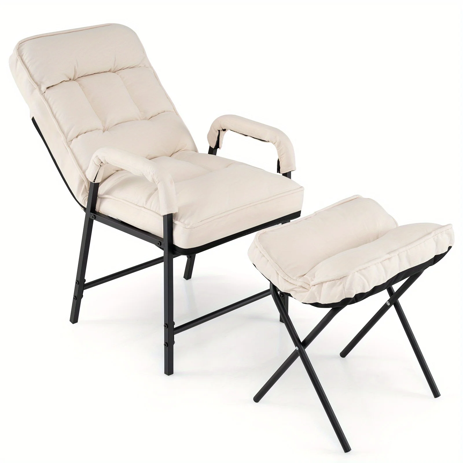 Modern Accent Chair with Ottoman, Linen Fabric Arm Chair with Adjustable Backrest & Solid Metal Frame, Upholstered Single Sofa Chair and Footrest Set for Bedroom, Living Room, Office, Grey/Beige
Modern Accent Chair with Ottoman, Linen Fabric Arm Chair with Adjustable Backrest & Solid Metal Frame, Upholstered Single Sofa Chair and Footrest Set for Bedroom, Living Room, Office, Grey/Beige