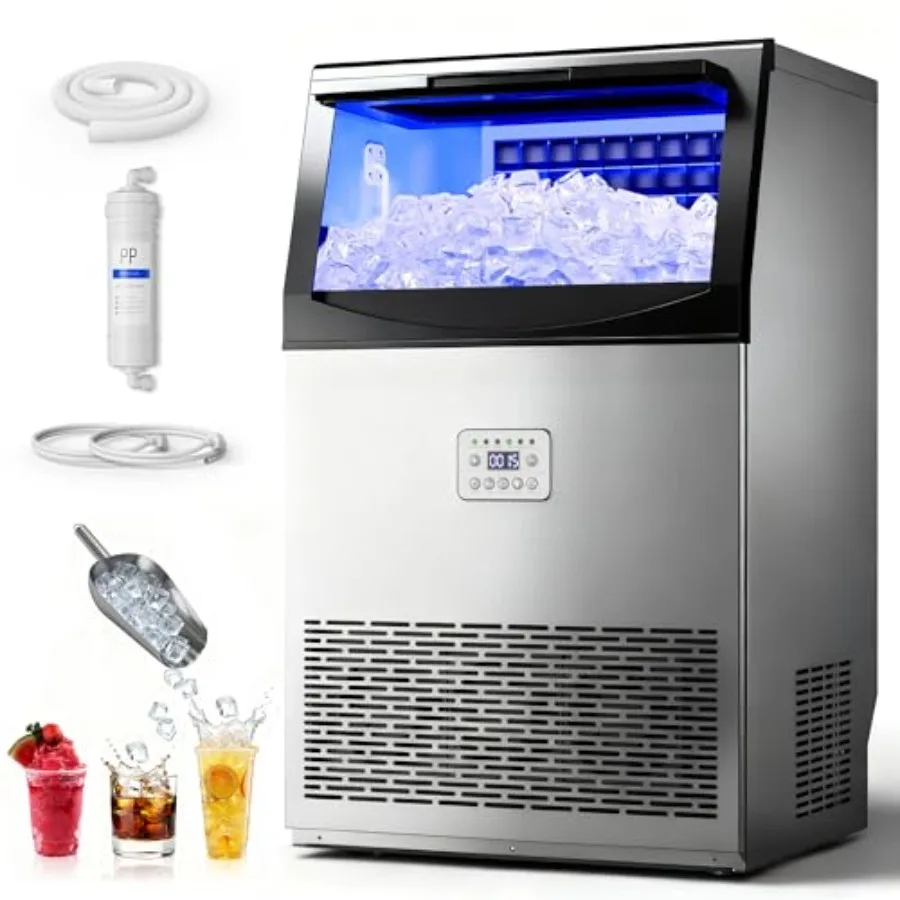 Commercial ice maker for home bar: stainless steel, silver, 120lbs 24H output, 33lbs storage, 50 cubes/15 mins, under counter,
Commercial ice maker for home bar: stainless steel, silver, 120lbs 24H output, 33lbs storage, 50 cubes/15 mins, under counter,