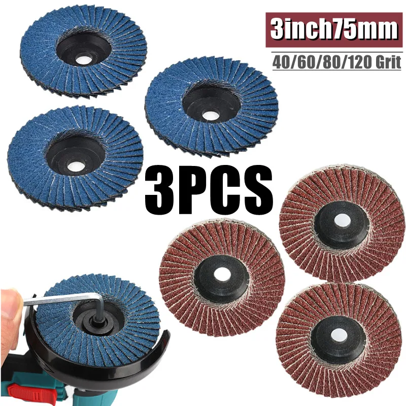 3pcs Flat Flap Discs 75mm 3 Inch Sanding Discs 40/60/80/120 Grit Grinding Wheels Blades Wood Cutting For Angle Grinder
3pcs Flat Flap Discs 75mm 3 Inch Sanding Discs 40/60/80/120 Grit Grinding Wheels Blades Wood Cutting For Angle Grinder