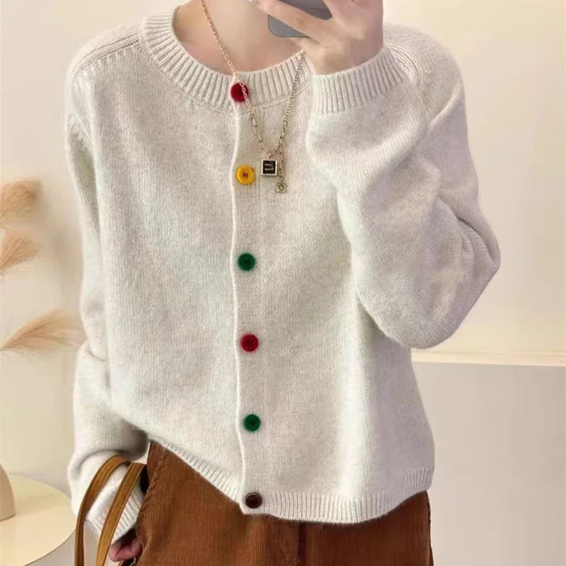 Single Breasted Sweater O-neck Knitted Cardigan Korean Sweet Spring Autumn Lazy Style Long Sleeve Vintage Knitwear Coat 
Single Breasted Sweater O-neck Knitted Cardigan Korean Sweet Spring Autumn Lazy Style Long Sleeve Vintage Knitwear Coat