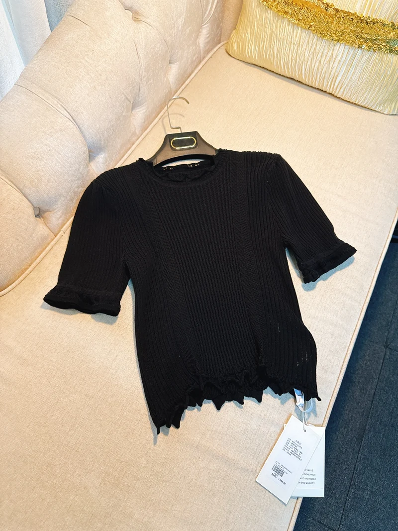 Bla Pure Cotton round Ne Knitted Top Hollow out Slimming Five Sve Wood ain Summer New Arrival Women's Faion
Bla Pure Cotton round Ne Knitted Top Hollow out Slimming Five Sve Wood ain Summer New Arrival Women's Faion