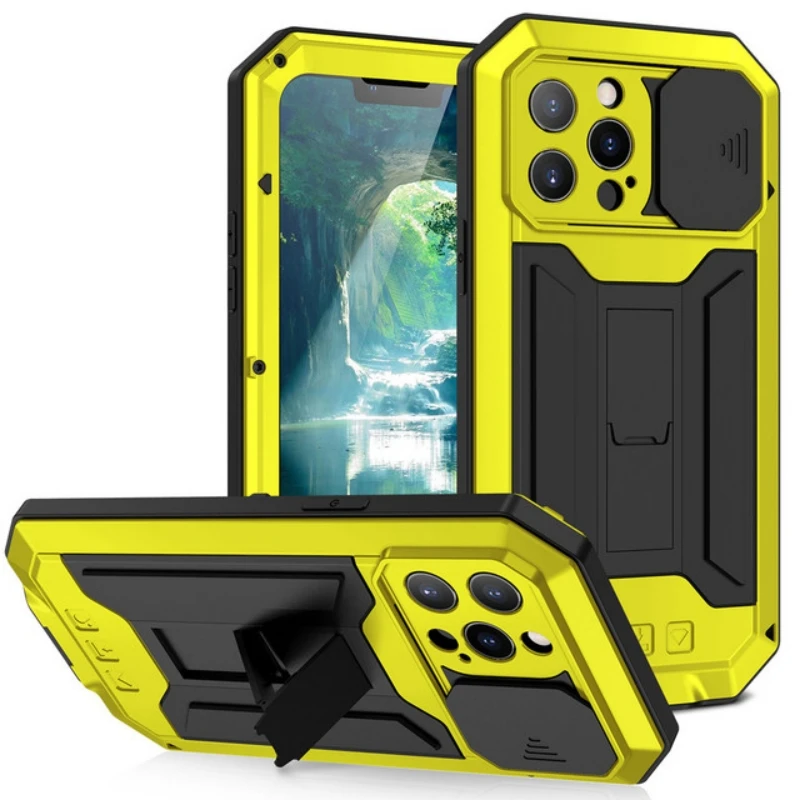 Heavy Duty Metal Aluminum Case For iPhone 14 13 15 Pro Max Military Grade Shockproof Bumpers Armor Kickstand Camera Slider Cases
Heavy Duty Metal Aluminum Case For iPhone 14 13 15 Pro Max Military Grade Shockproof Bumpers Armor Kickstand Camera Slider Cases