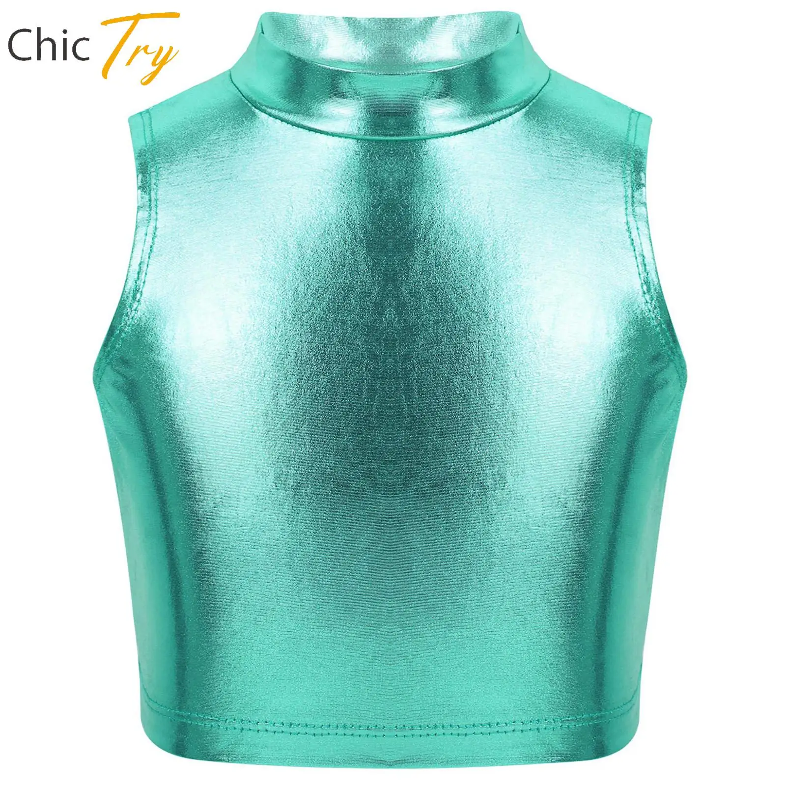 Girls Metallic Sleeveless Turtleneck Crop Tank Tops for Ballet Dance Stage Performance Workout Costumes Fashion Wear Streetwear
Girls Metallic Sleeveless Turtleneck Crop Tank Tops for Ballet Dance Stage Performance Workout Costumes Fashion Wear Streetwear
