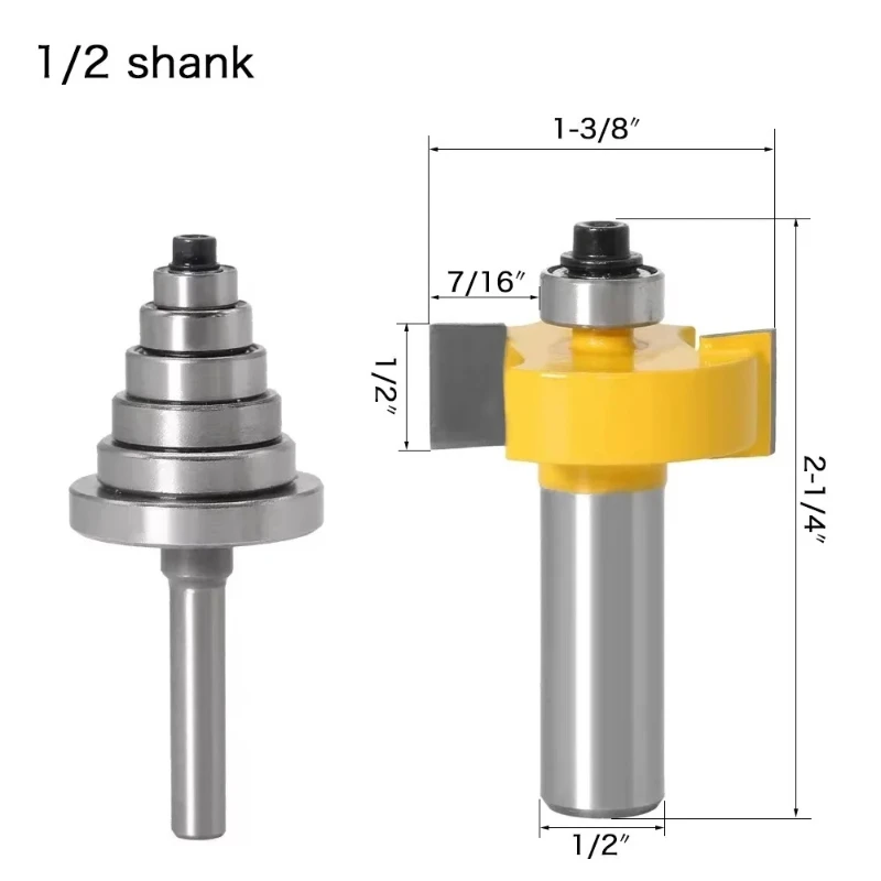 1PC 1/2" 12.7MM 12MM Shank Milling Cutter Wood Carving Rabbet Router Bit with 6 Bearings Set Tenon Cutter for Woodworking Tools
1PC 1/2" 12.7MM 12MM Shank Milling Cutter Wood Carving Rabbet Router Bit with 6 Bearings Set Tenon Cutter for Woodworking Tools