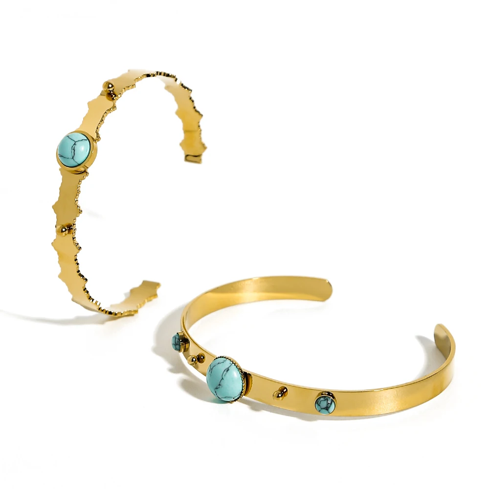 WILD & FREE Stainless Steel PVD Gold Plated Cuff Bracelets for Women Vintage Natural Stone Turquoise Bangle Aesthetic Jewelry
WILD & FREE Stainless Steel PVD Gold Plated Cuff Bracelets for Women Vintage Natural Stone Turquoise Bangle Aesthetic Jewelry