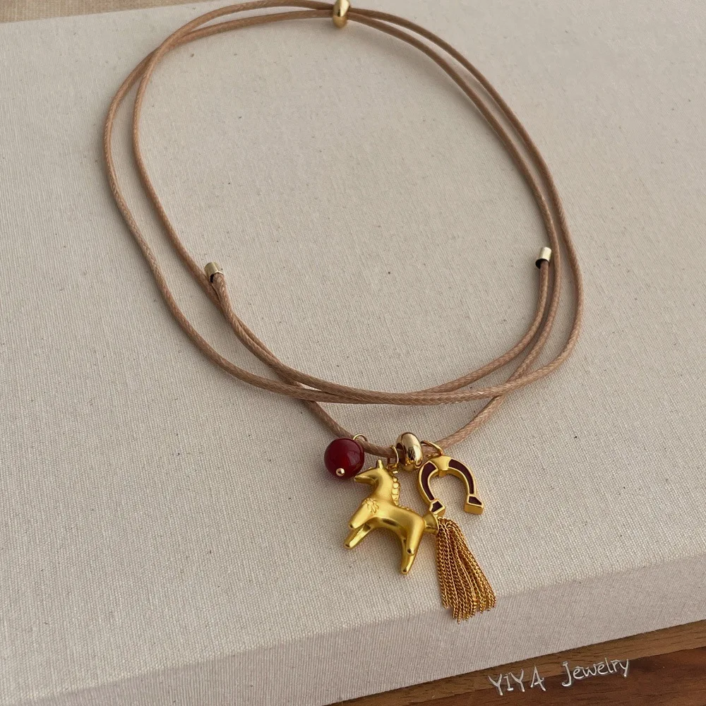 Minar Funny Metallic Cartoon Horse Multi Tassel Beads Pendant Necklaces for Women Female Adjustable Long Wax Rope Chain Choker
Minar Funny Metallic Cartoon Horse Multi Tassel Beads Pendant Necklaces for Women Female Adjustable Long Wax Rope Chain Choker