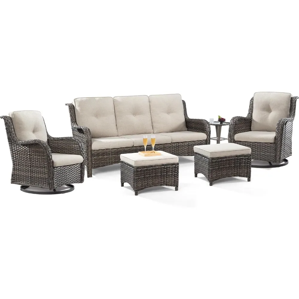 Patio Furniture Set 6 Piece Set with 1 Seat Sofa, 2 Swivel Rocker Chairs, 2 Ottomans and 1 Side Table, Garden Furniture Sets
Patio Furniture Set 6 Piece Set with 1 Seat Sofa, 2 Swivel Rocker Chairs, 2 Ottomans and 1 Side Table, Garden Furniture Sets